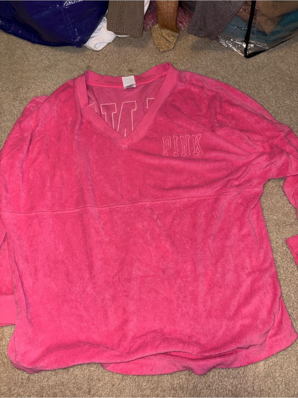 PINK Victoria’s Secret terrycloth sweatshirt top beach coastal Coverup XL